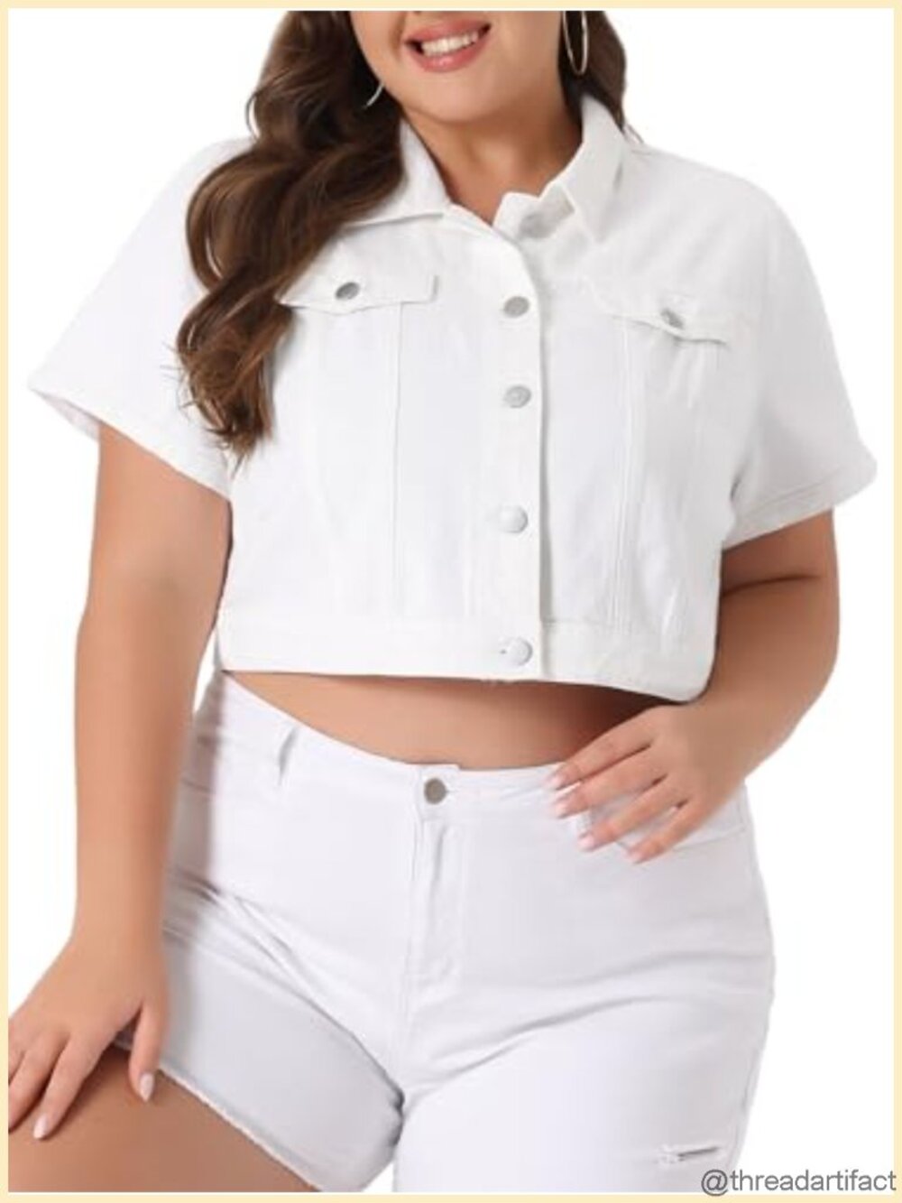 Plus Size Denim Jacket Short Sleeve Button Down Cropped Jean Jacket